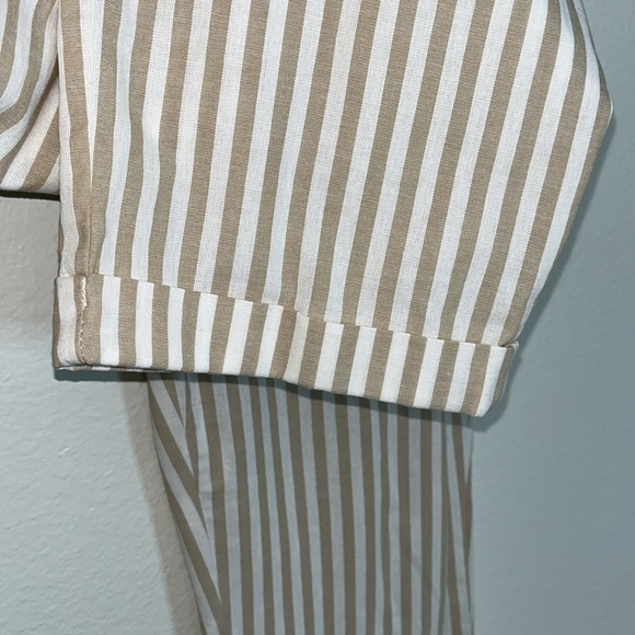 Zara White Tan Neutral Striped High Rise Ankle Pants With Tie Belt Sz XL - Picture 3 of 10